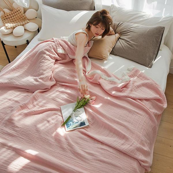 

blankets cotton gauze throw blanket solid color breathable soft summer bedspread on the bed japanese sofa cover