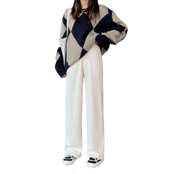 

live exclusive corduroy pants high waist casual small wide leg, Black;white