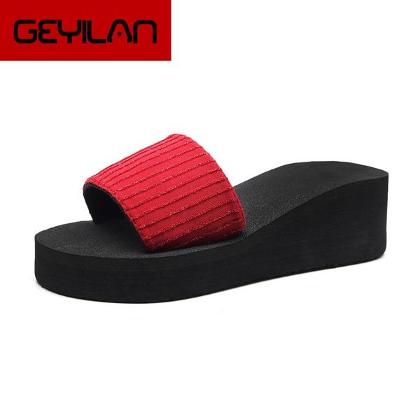 

slippers ladies slipper flat with shoes women summer bohemian open toe fashion non-slip wedge sequin beach, Black