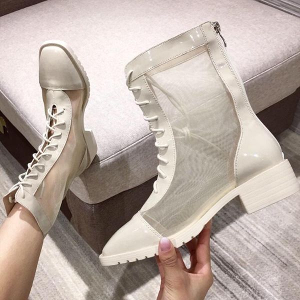 

summer boots breathable mesh high-cover heels zip women sandals med shoes lace up round toe sandales 20211, Black