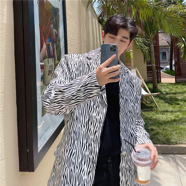

zebra pattern men's single breasted blazer fashion printing casual loose suit coat oversized jacket 2021 autumn new, White;black