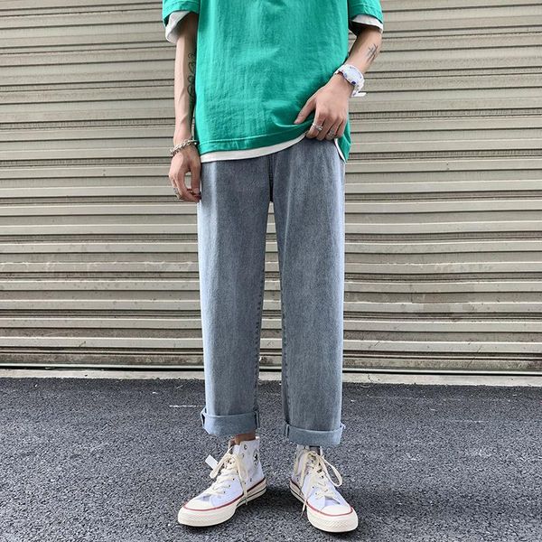 

summer casual jeans men's korean fashion loose light-colored straight jeans men's harajuku streetwear wild ankle-length pants, Blue