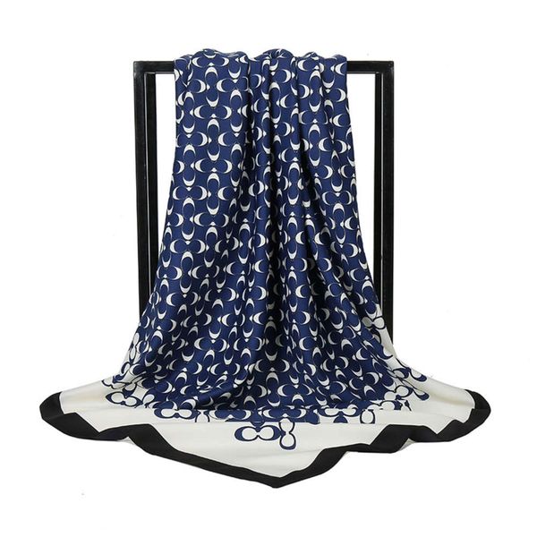 

gaohe simple and versatile small fresh crescent printed fashion twill women's head square scarf, Blue;black
