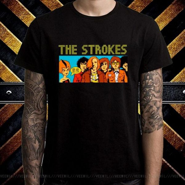 

men's t-shirts the strokes concert tour cartoon logo black t-shirt size s to 3xl outdoor wear tee shirt, White;black