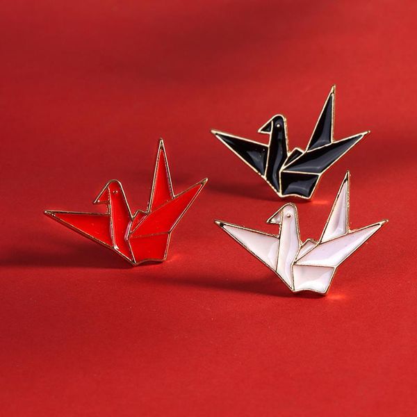 

pins, brooches 1pc paper cranes enamel pin white red black origami bird bag lapel badges animal jewelry gift for kids friends, Gray