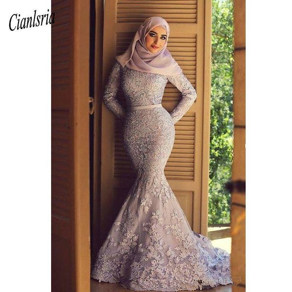 

party dresses lavender arabic muslim evening dress 2021 mermaid long sleeve appliques lace islamic dubai saudi formal, White;black