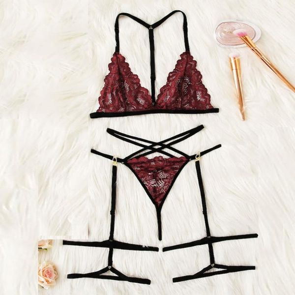 

bras sets women burgundy eyelash lace garter floral intimates lingerie set underwear wireless transparent bra, Red;black