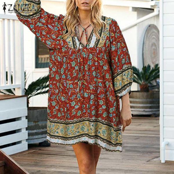

casual dresses bohemian printed dress women's spring sundress 2022 puff sleeve mini vestidos female v neck robe plus size 5xl 7, Black;gray