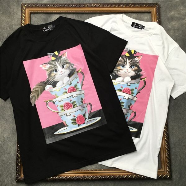 

2021 new barrett men's short-sleeved t-shirt cat in coffee cup pattern women t shirts|streetwear 2191001585 wcjp, White;black