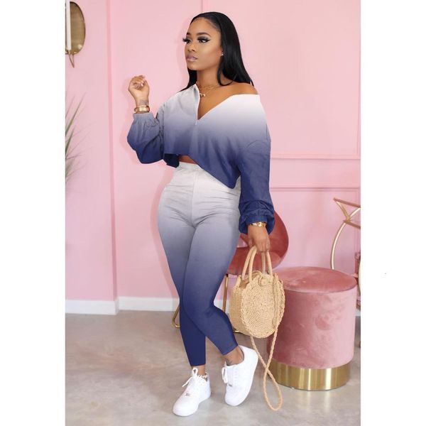 

sport gradient women set two piece set tracksuits crop hole hollow out jogger sweatpants suit outfits matching set, Gray