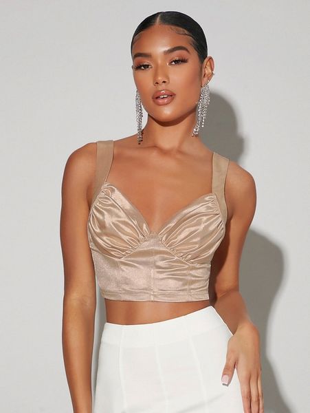 

sweetheart ruched bust crop tank l4p8#, White