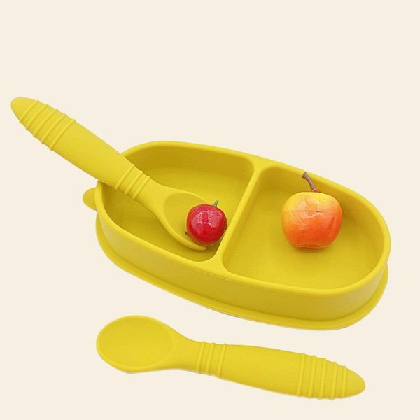 

flatware sets silicone dinner plate creative supplement bowl portable set multifunctional household suction cup