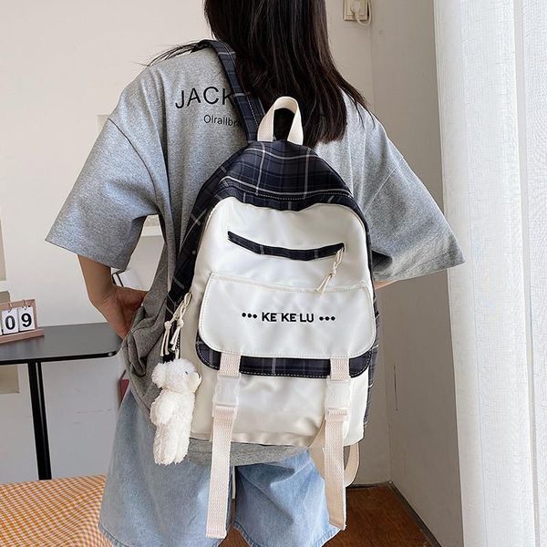 

school bags canvas fashion women's backpack plaid bookbags for teenage girls large capacity lightweight travel backpacks