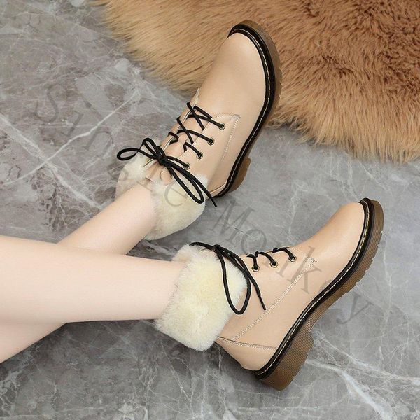 

boots single monkey women boot fashion 2021 winter pu leatehr fur lace-up warm riding snow walking shoes woman botas mujer, Black