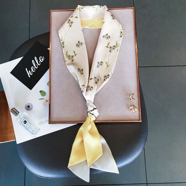 

korean slim middle-aged silk women's versatile double face long scarf spring and autumn accessories for mother, Blue;gray