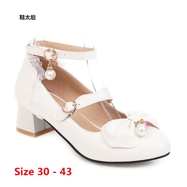 

women pumps low med heel mary janes shoes woman office girl shoes high heels party footwear small big size 30 - 43, Black