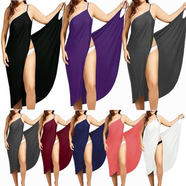 

2021 new women beach sling becah wear sarong bilini cover up warp pareo es towel backless swimwear femme plus size ecks, Black;gray