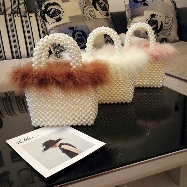 

designer luxury bag design faux fur pearl evening bag women retro sweet panelled beaded tote clutch purses and handbags female bolsos mujer