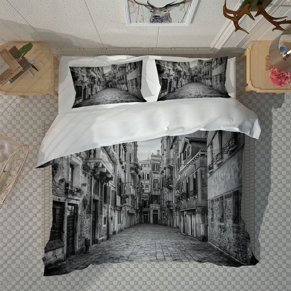 

custom grey building curtains bedding set luxury twill king size duvet cover sets single full  bedclothes quilt covers