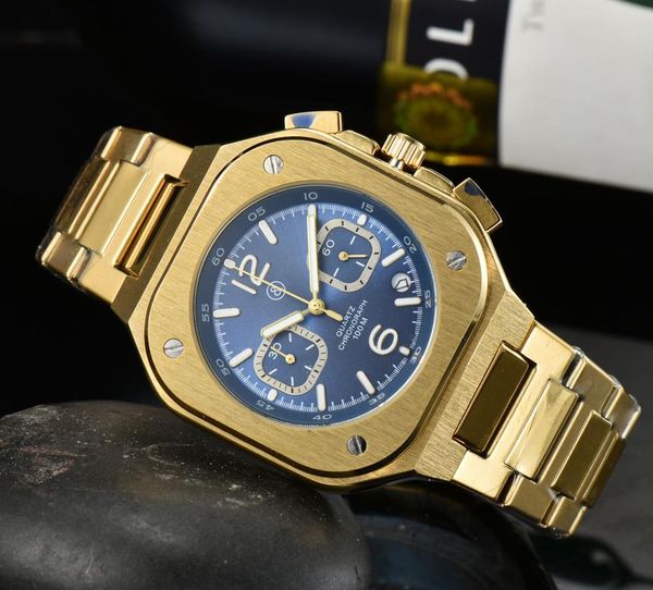 

wristwatches br model sport quartz bell multifunction watch full stainless steel men ross square wristwatch gift, Slivery;brown