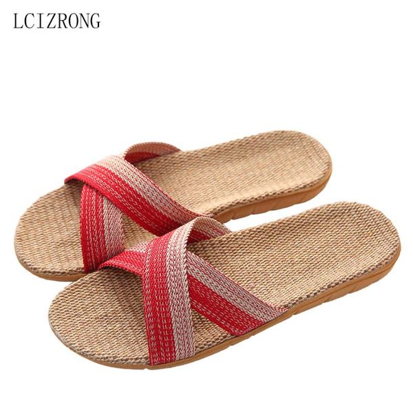 

slippers lcizrong 2021 home for women large size comfortable beach couple men linen indoor shoes, Black