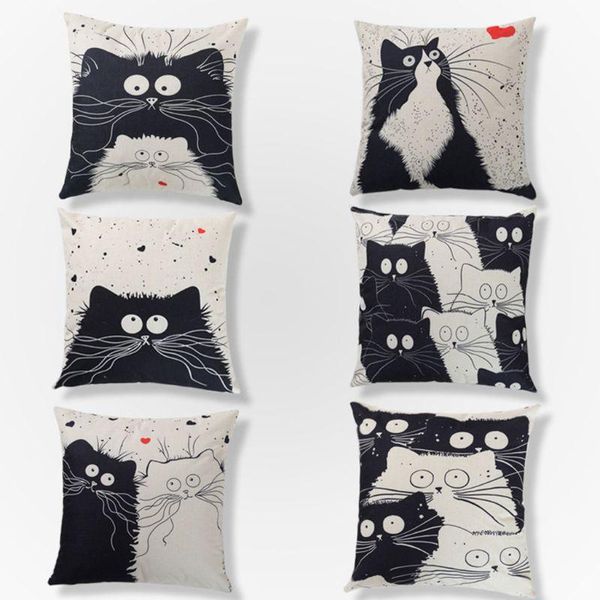 

pillow case cartoon lover black white cat print throw polyester decorative cushion cover for sofa couch car bedroom 425c