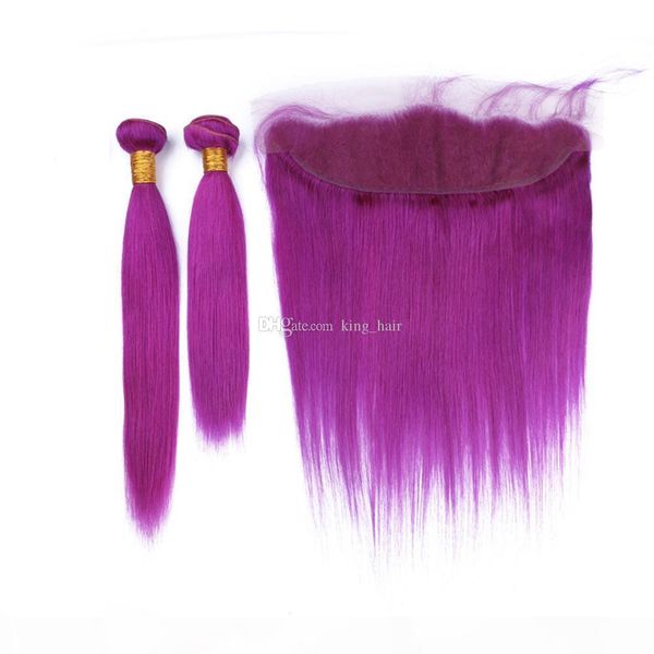 

double wefted purple color hair 2bundles with frontal part double wefted straight lace closure with 2pcs extensions 10-30 inch, Black;brown