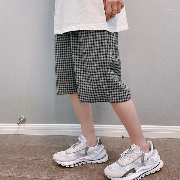 

men's shorts summer loose checks knee length casual houndstooth c27, White;black