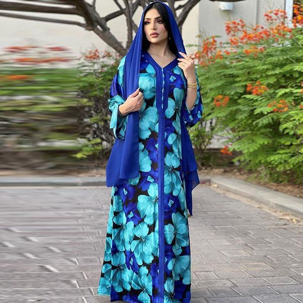 

ethnic clothing fashion middle east printed women dress abaya spanish muslim long skirt ramadan islamic retro evening, Red