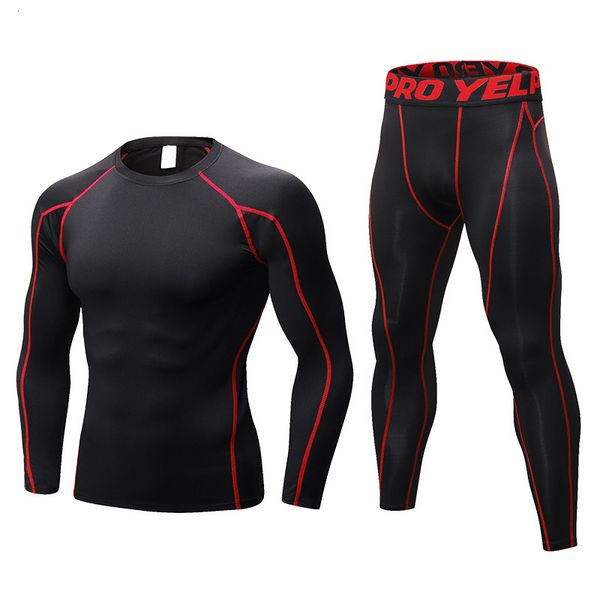 

men's tracksuits thoshine brand men gym fitness suit elastic quick dry breathable male training sets of t-shirt & pants running jo, Gray