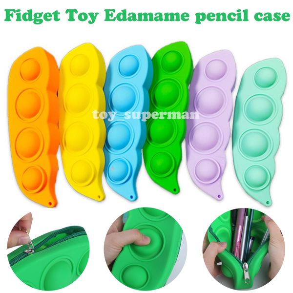 Fidget Toys Federmäppchen, bunt, Push-Blase, Edamame, mit Buchstaben, sensorisch, matschig, Stressabbau, Autismus braucht Anti-Stress, Regenbogen-Erwachsenenspielzeug für Kinder