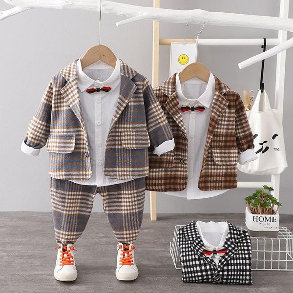 

clothing sets boy wedding children kids tie party formal cotton gentleman casual boys jackets t-shirt pants 3pcs/sets infant suit clothes, White