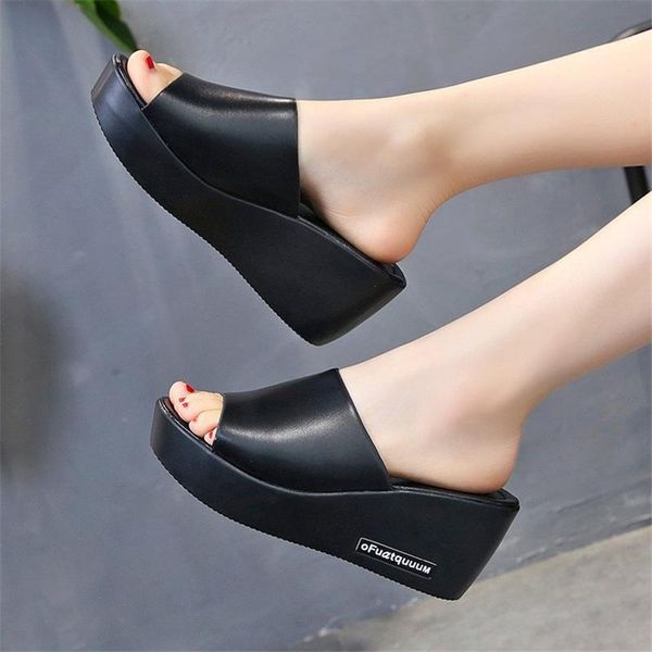 

slippers women's shoes 2021 summer solid color platform sandals and, Black