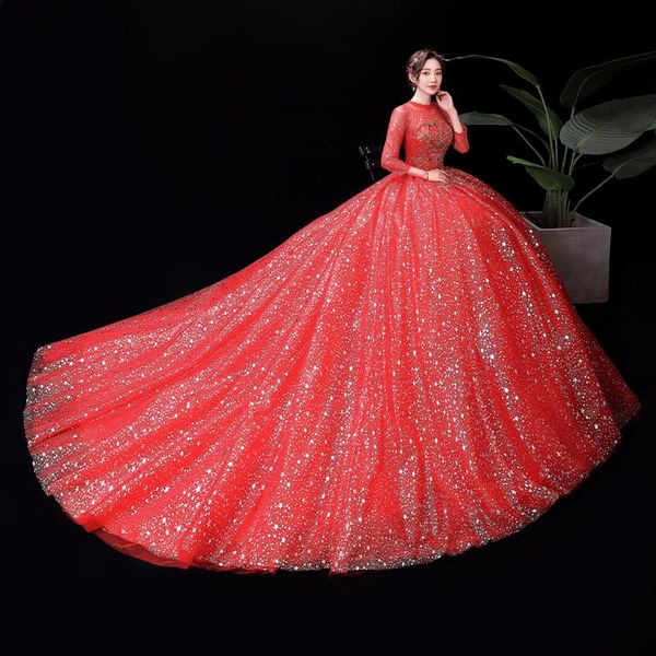 

other wedding dresses dress star-pattern shining red gowns round-neck three quarter sleeve bride custom made robe de mariee, White