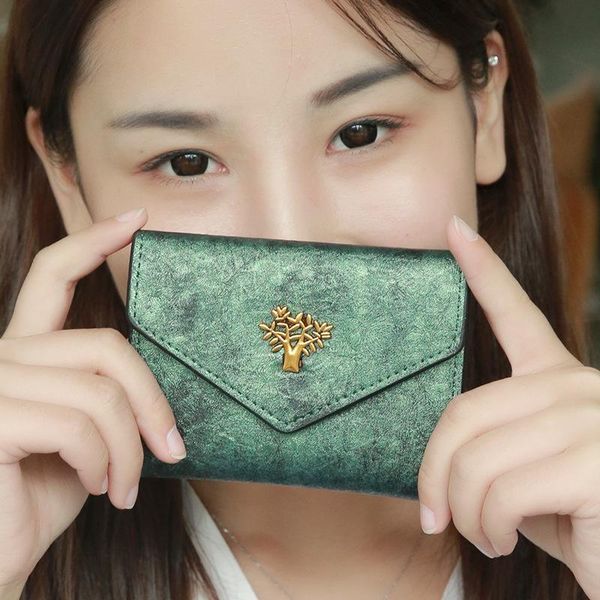 

wallets women mini wallet lady small 3 folding short coin purse korean retro wild fold clutch hand bag, Red;black