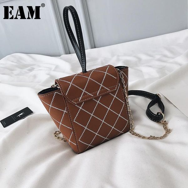 

shoulder bags [eam] women argyle handbag small pu leather flap personality all-match crossbody bag fashion tide 2021 18a1690