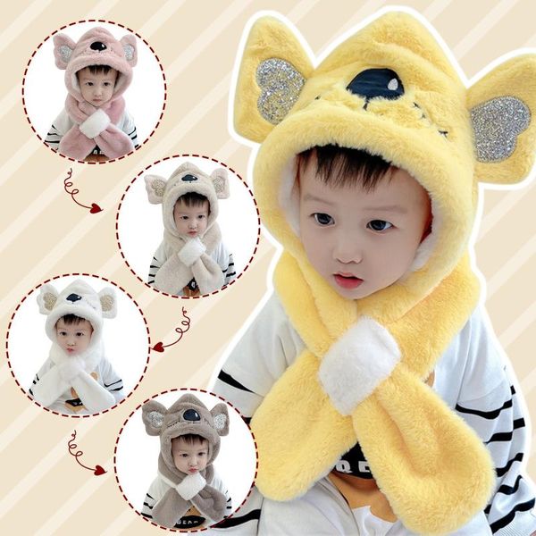 

caps & hats toddler baby ear protection hat splice cap scarf integrated set elephant pattern thicken outdoor wear for girls boys, Yellow