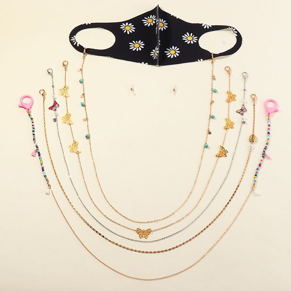 

accessories: new color rice bead mask, hanging rope, metal neck spectacle chain, dual-purpose, Silver