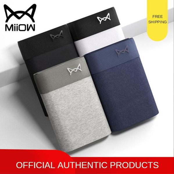 

underpants miiow pure cotton men's underwear, boxer shorts, mid-waist, seamless, large-size summer thin youth square shorts, Black;white