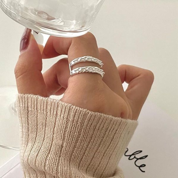 

cluster rings morivovog 925 sterling silver double layer ring for women chain texture japan korea simple statement heavy industry jewelry, Golden;silver