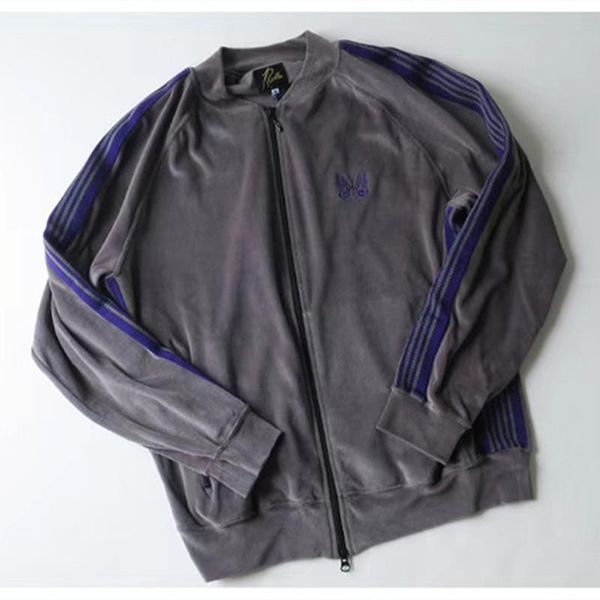 

velvet ribbon striped awge needles jacket men women butterfly embroidery striped needles awge jackets coat, Black;brown