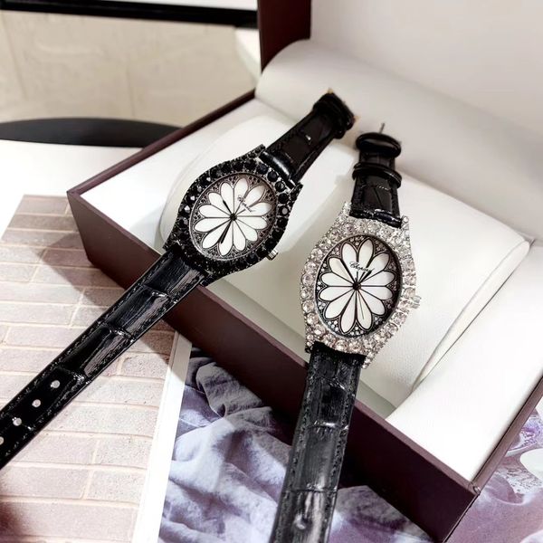 

fashion brand watches women girl flower crystal oval style dial leather strap beautiful wrist watch cho03, Slivery;brown
