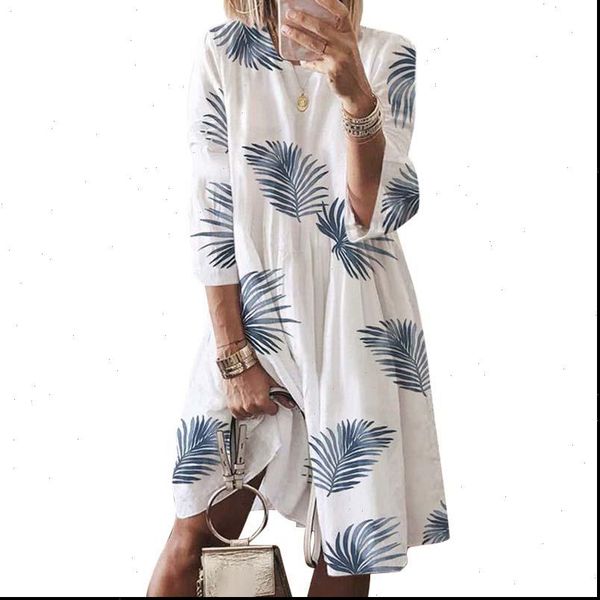 

plus size dress women 2021 loose butterfly leaf printed vintage dress summer dress women clothing casual dresses, Black;gray