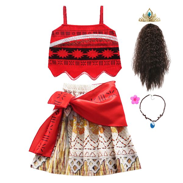 

2020 princess girls moana dress cosplay costume for children dress costume with necklace christmas costumes for kids girls gifts, Red;yellow