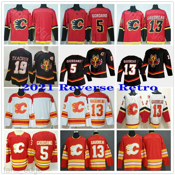 

2021 2022 new reverse retro black calgary flames #19 matthew tkachuk 5 mark giordano 13 johnny gaudreau 23 sean monahan ice hockey jerseys, Black;red