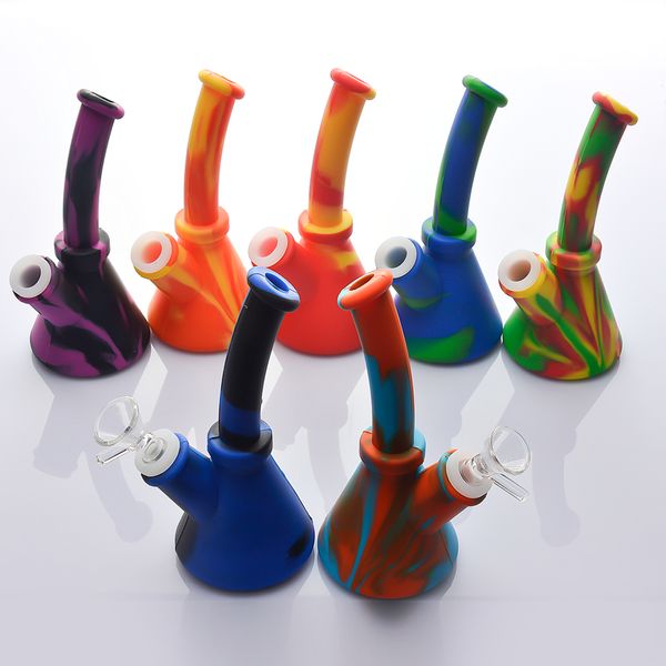 DHL Silicone Bong 6,4 pollici Beaker Base Tubi d'acqua Narghilè 14mm femmina infrangibile bong Silicone Downstem Ciotola di vetro