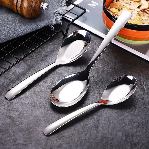 

spoons stainless steel soup spoon chinese children's rice flat kitchen tableware