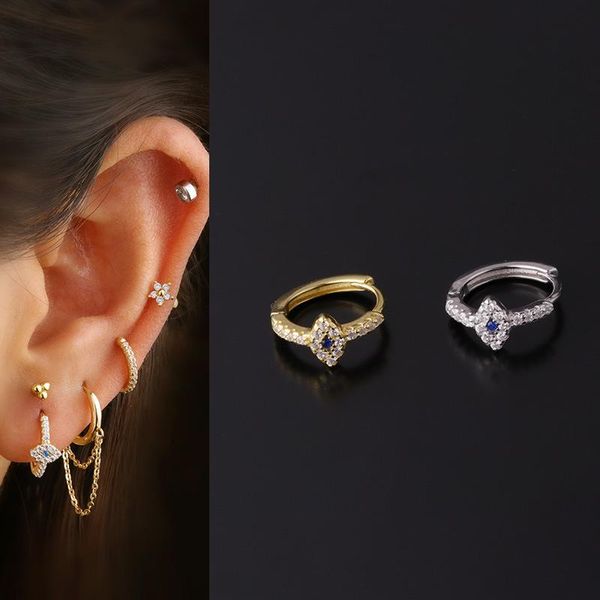 

hoop & huggie 1pc cz evil eye ear bone earrings for women dainty clip cuff nose ring small cartilage piercing jewelry gift, Golden;silver