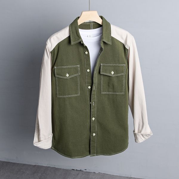 

2021 new arrival long-sleeved brand fashion comfortable shirts for men casual patchwork shirt mens chemise camisa cj6k, White;black