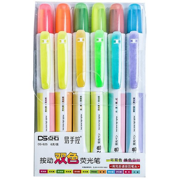 

eye protectiontwo color 6pcs/lot new twin-tip highlighter simplici fluo soft fluorescent color school marker set hilighter pen, Black;red